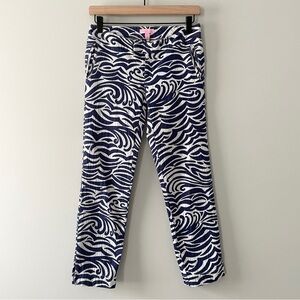 Lilly Pulitzer Elaine Cropped Pant Jacquard Bright Navy Zebra Size 0